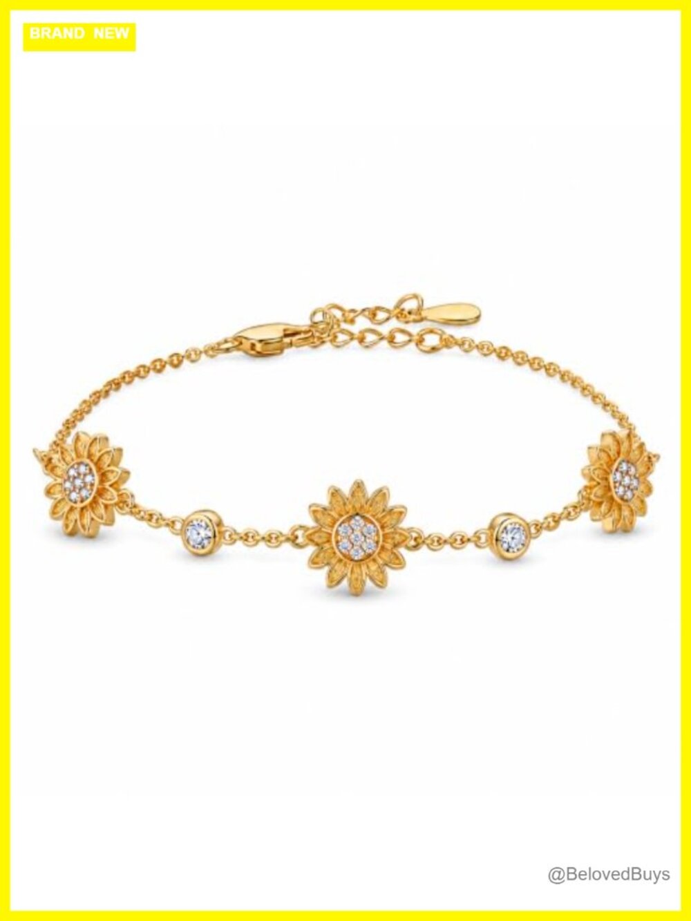14K Gold Plated Sunflower Link Bracelet Adjustable Chain